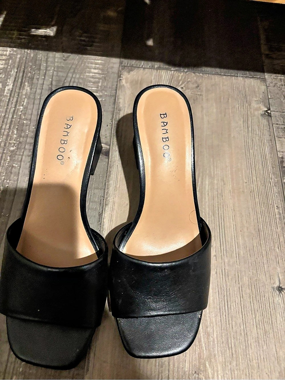 Bamboo Black Block Heel Mules